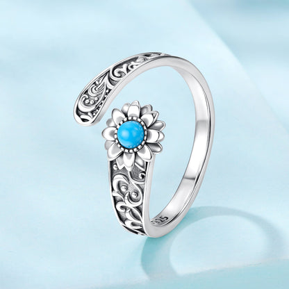 925 Sterling Silver Oxidized Synthetic Turquoise Ring 0.23-0.8cm Women  DestGlow