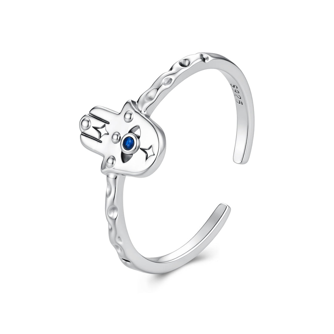 925 Sterling Silver Hamsa Hand Ring with Synthetic Spinel for Women  DestGlow