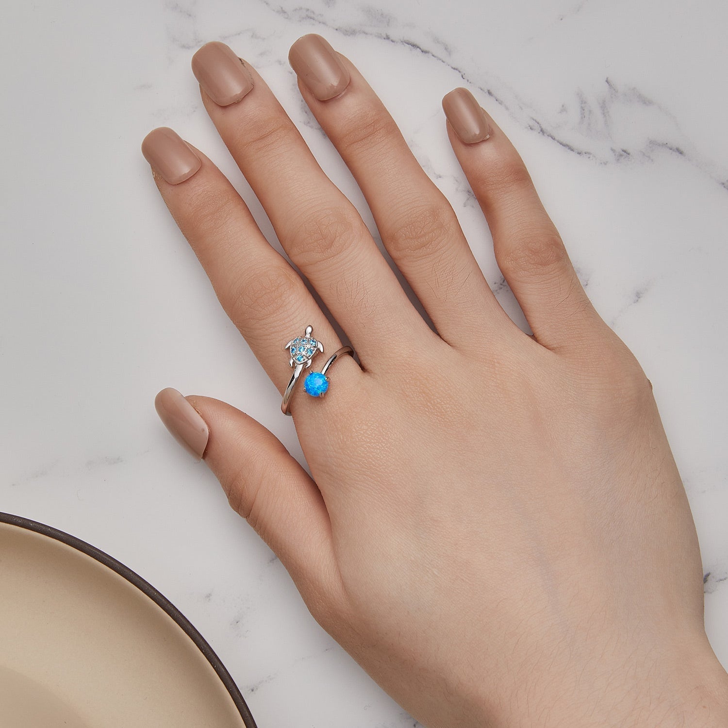 925 Sterling Silver Ring with Pavé Set CZ and Translucent Opal, 1.5mm Width for Women  DestGlow