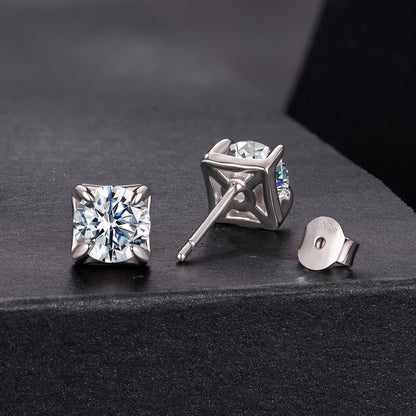 925 Sterling Silver &amp; Moissanite Earrings - White Gold Plated, 0.5ct, Style S for Women