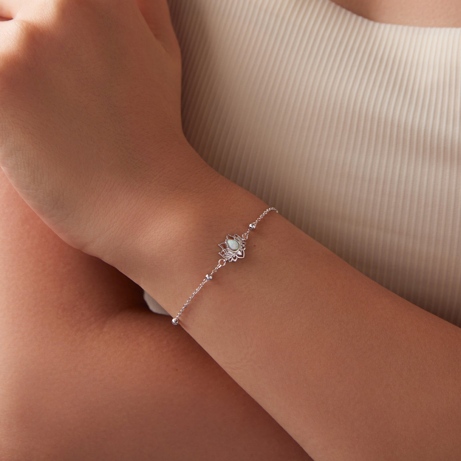 925 Sterling Silver White Gold Plated Bracelet with Synthetic Opal - Length 15+6cm for Women  DestGlow