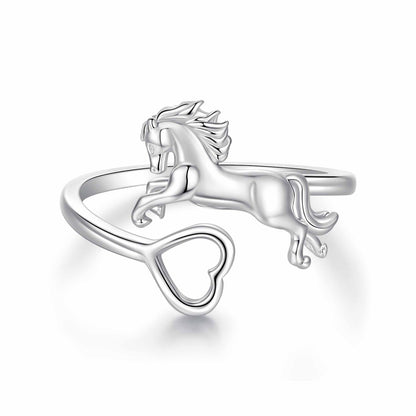 925 Sterling Silver + Plated White Gold Horse Ring  DestGlow