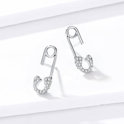 925 Sterling Silver Earrings for Women - 1.7x0.6cm, Platinum Plated with Pavé Setting CZ  DestGlow