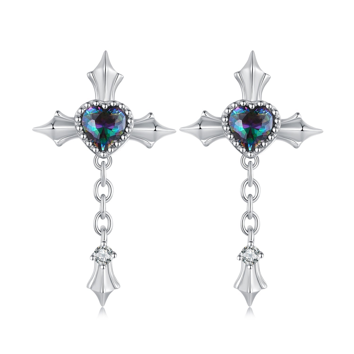 925 Sterling Silver Earrings with CZ and Glass, 24x13mm for Women  DestGlow