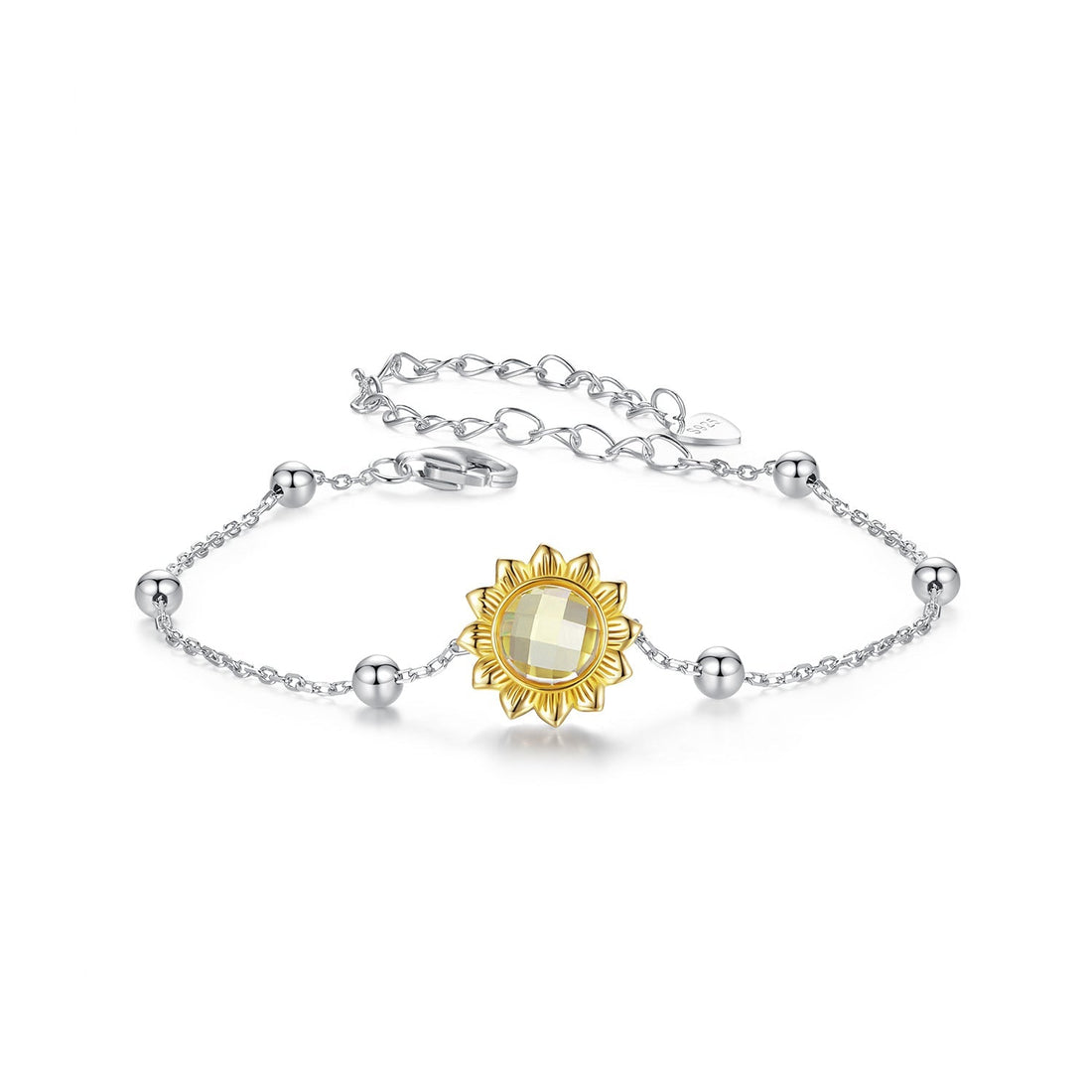 925 Sterling Silver White Gold Plated Bracelet with Transparent Glass Charm for Women  DestGlow