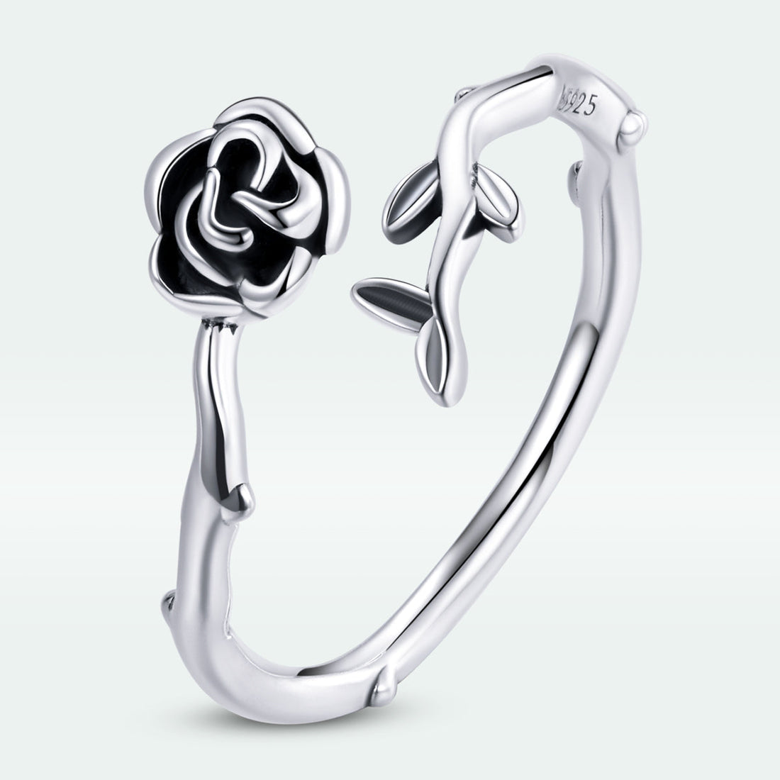 925 Sterling Silver &amp; Oxidized Silver 0.15 cm Width Rose Ring for Women  DestGlow