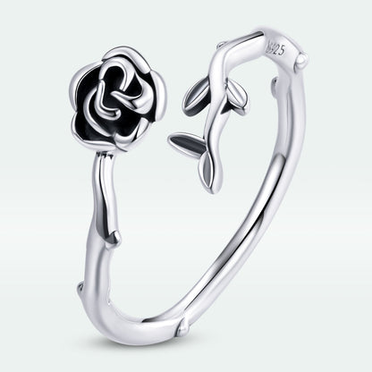 925 Sterling Silver &amp; Oxidized Silver 0.15 cm Width Rose Ring for Women