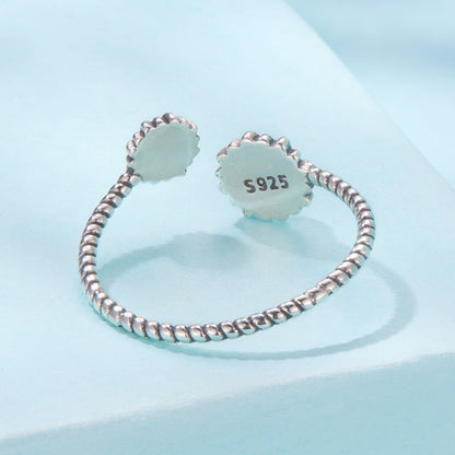 925 Sterling Silver Synthetic Turquoise Ring for Women - Oxidized Silver, Width: 0.12cm, Size: 0.5-0.7cm  DestGlow