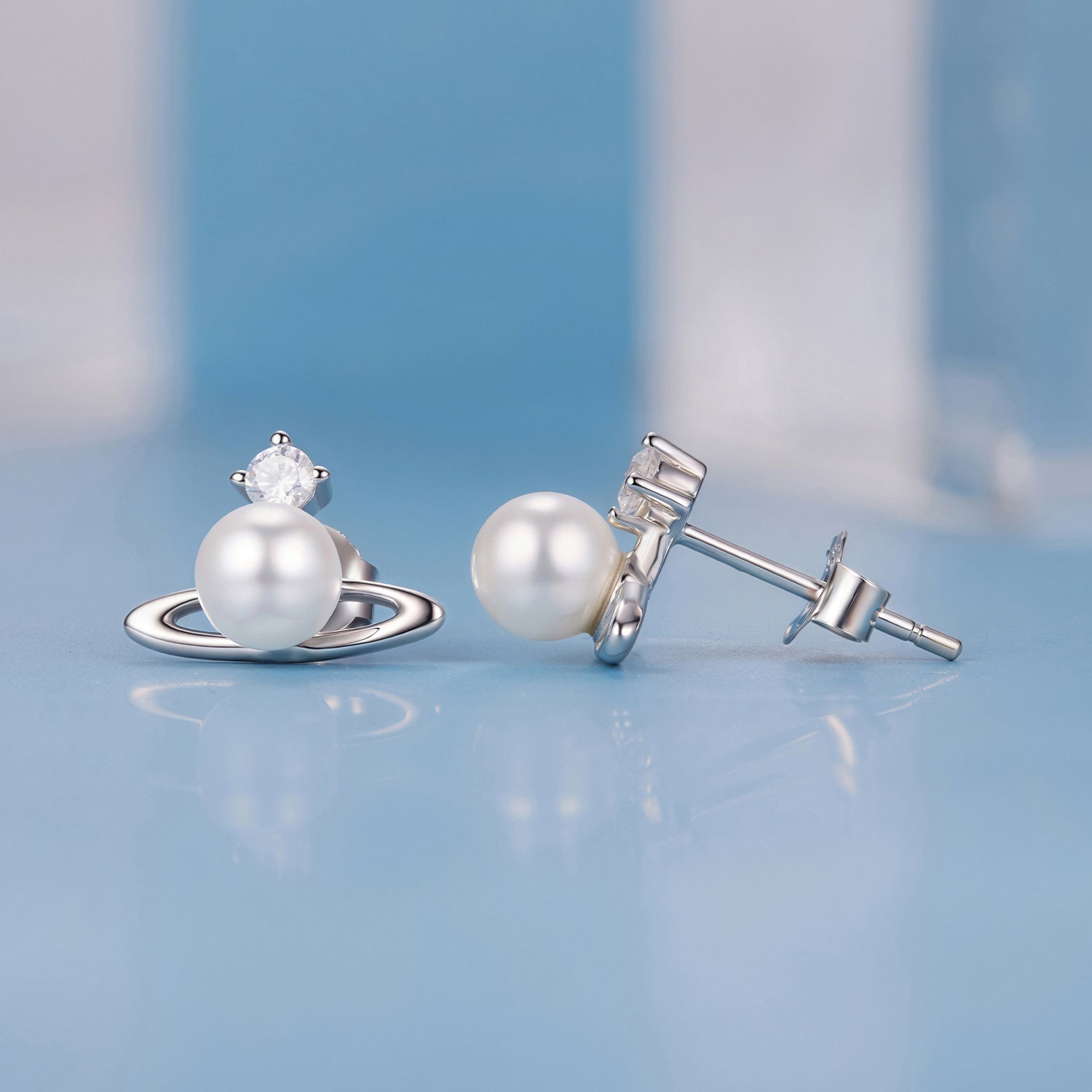 925 Sterling Silver Earrings with White Gold Plating and Shell Pearl  DestGlow