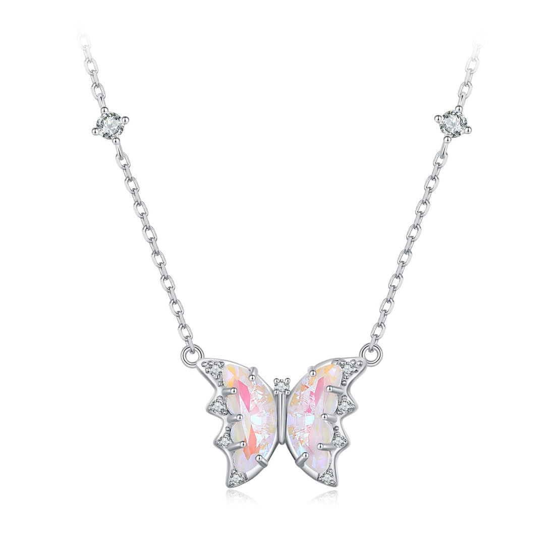 S925 Sterling Silver Necklace with Pavé Setting CZ, Resin, and Platinum Plating - 390mm Length  DestGlow