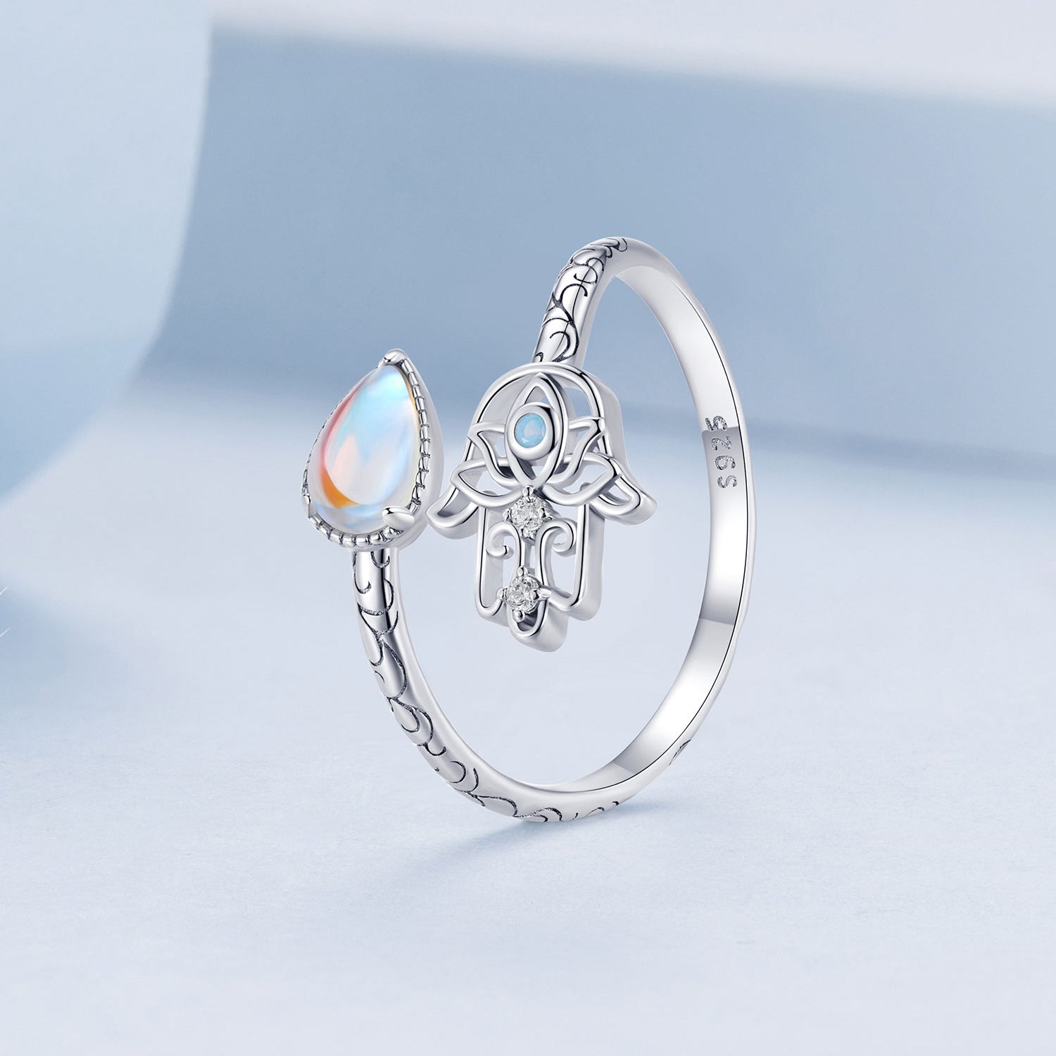 925 Sterling Silver Opal Nanometer Stone Platinum Plated Ring  DestGlow