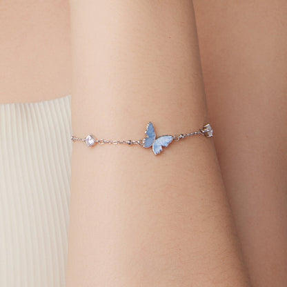 925 Sterling Silver White Gold Plated Bracelet with Enamel and CZ - 15+6cm Length  DestGlow