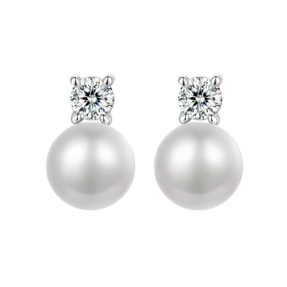 925 Sterling Silver Moissanite 0.1ct Freshwater Pearl Earrings for Women
