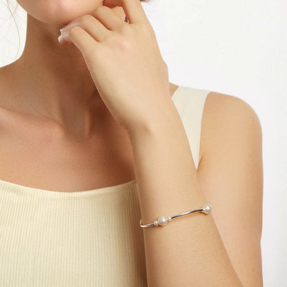 925 Sterling Silver Shell Pearl Stretchable Bracelet for Women  DestGlow