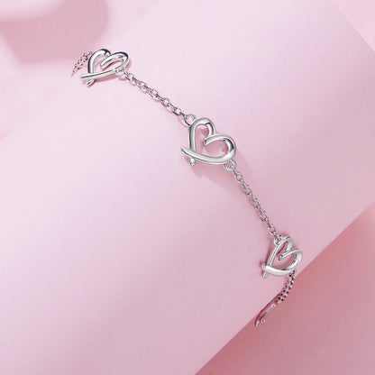 925 Sterling Silver 15+6cm 0.8cm Heart White Gold Plated Bracelet for Women  DestGlow