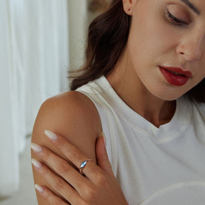 925 Sterling Silver White Gold Plated 1.9mm Transparent Glass Ring  DestGlow