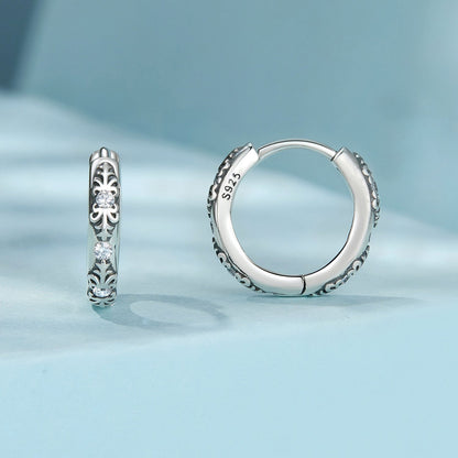 925 Sterling Silver Earrings with Oxidized Finish and Pavé Setting CZ for Women