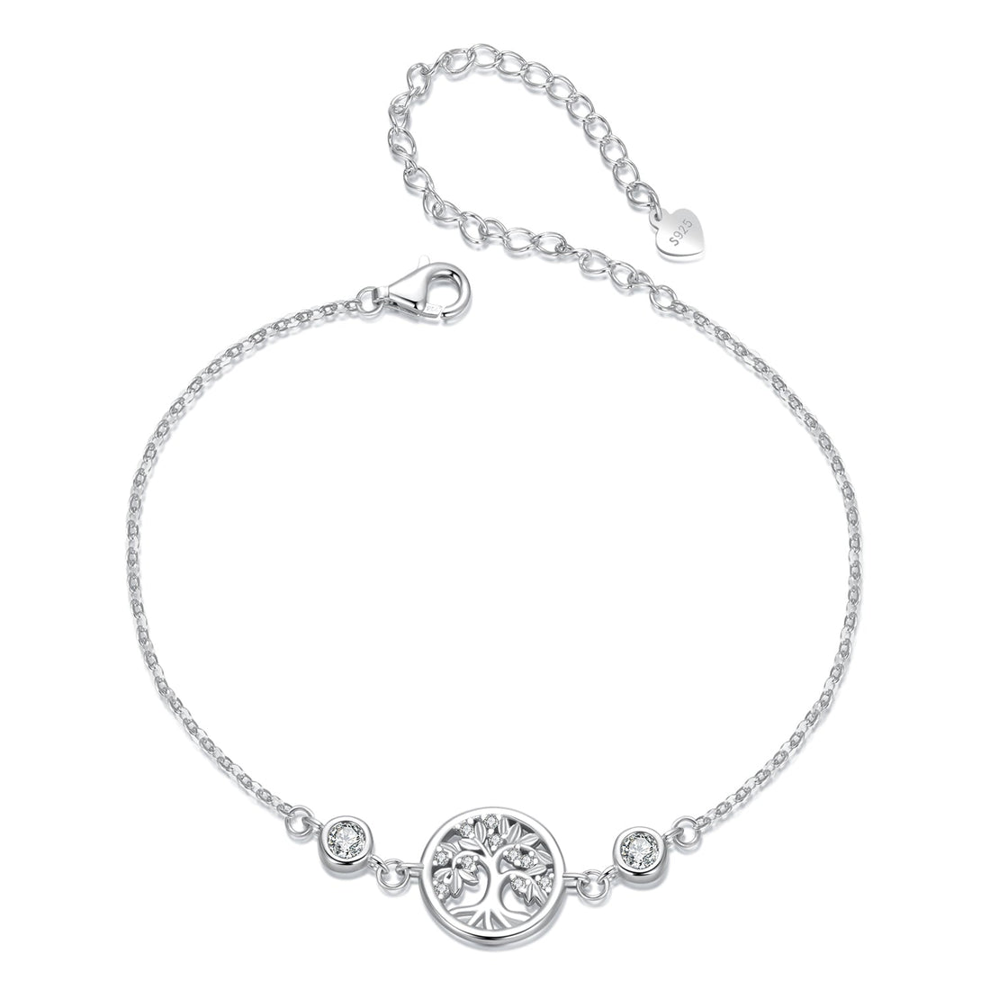 925 Sterling Silver White Gold Plated Bracelet with CZ Pendant  DestGlow