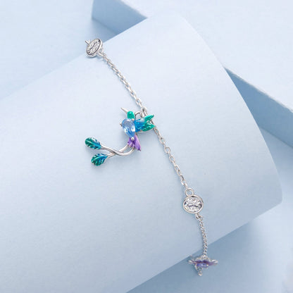 925 Sterling Silver Enamel Pavé CZ White Gold Bracelet for Women 15+6cm  DestGlow