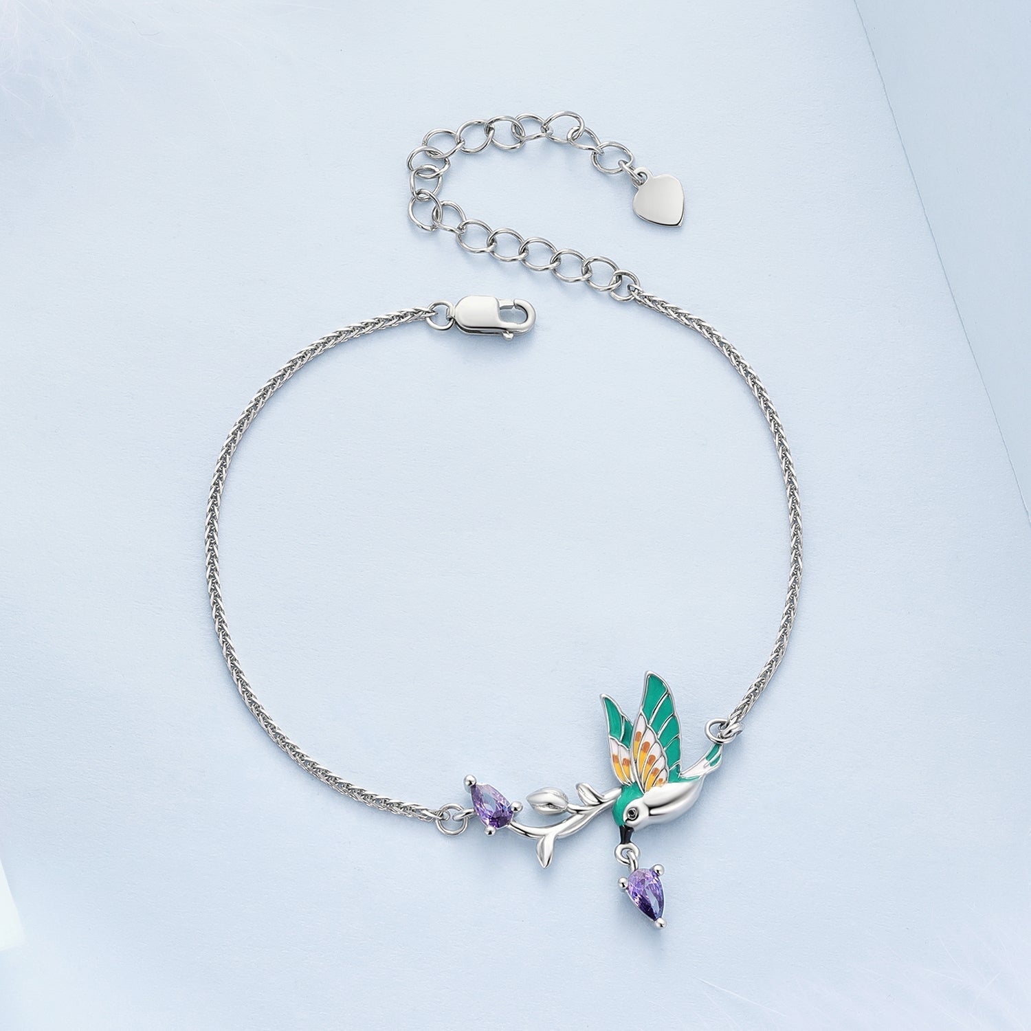 925 Sterling Silver Enamel Plated Platinum Bracelet with CZ, Adjustable Length for Women  DestGlow