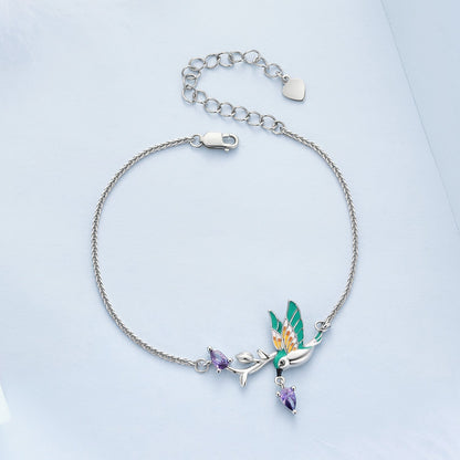 925 Sterling Silver Enamel Plated Platinum Bracelet with CZ, Adjustable Length for Women  DestGlow