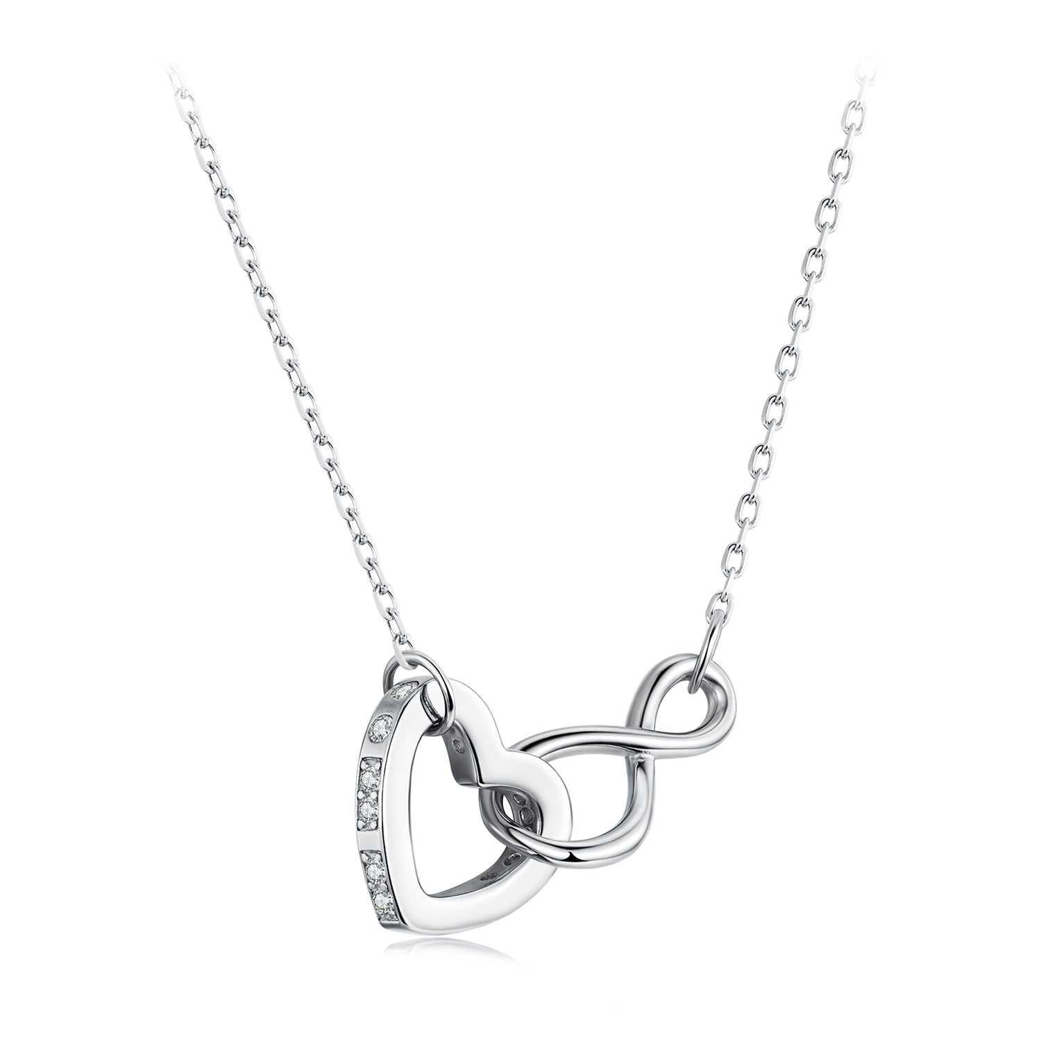 925 Sterling Silver Necklace with Pavé Setting CZ, 40+5cm, Plated White Gold, Women  DestGlow