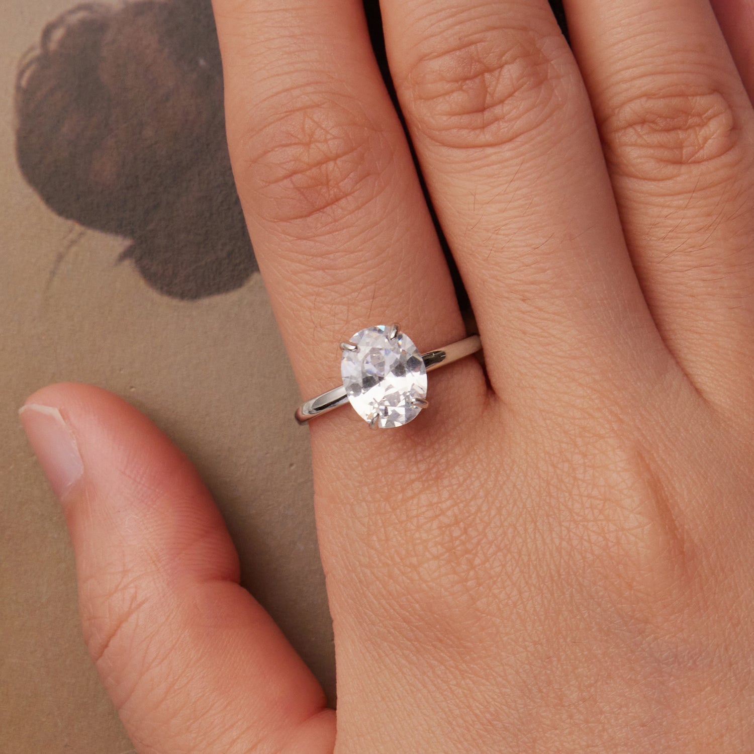 925 Sterling Silver 3.5 Carat Oval Zircon Ring with White Gold Plating for Women  DestGlow