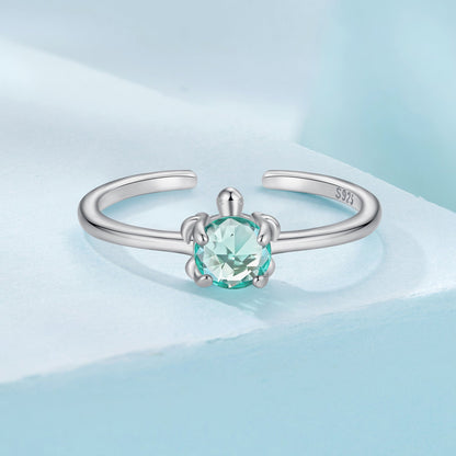 925 Sterling Silver White Gold Plated Transparent Glass Turtle Ring  DestGlow