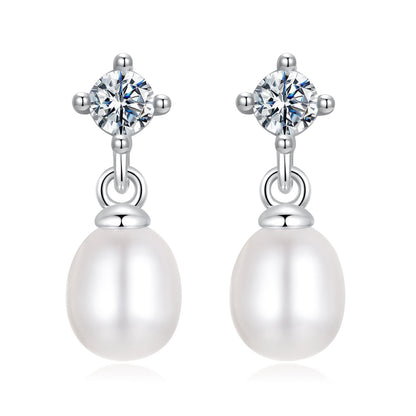 925 Sterling Silver Moissanite 0.10 Carat Earrings with Freshwater Pearl for Women