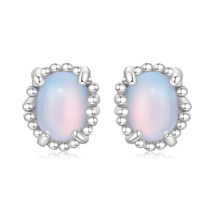 925 Sterling Silver Earrings for Women with Transparent Glass, 1.0*0.9cm  DestGlow