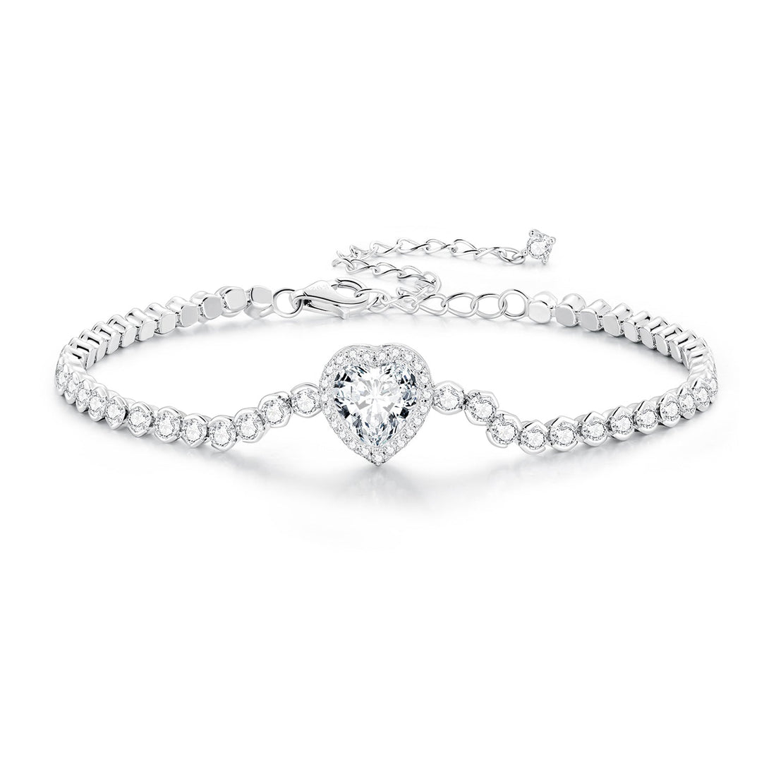 925 Sterling Silver Bracelet with CZ Zircon, 15+6.5cm, Platinum Plated for Women  DestGlow