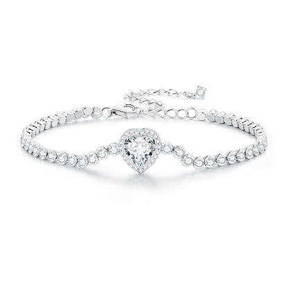 925 Sterling Silver Bracelet with CZ Zircon, 15+6.5cm, Platinum Plated for Women  DestGlow