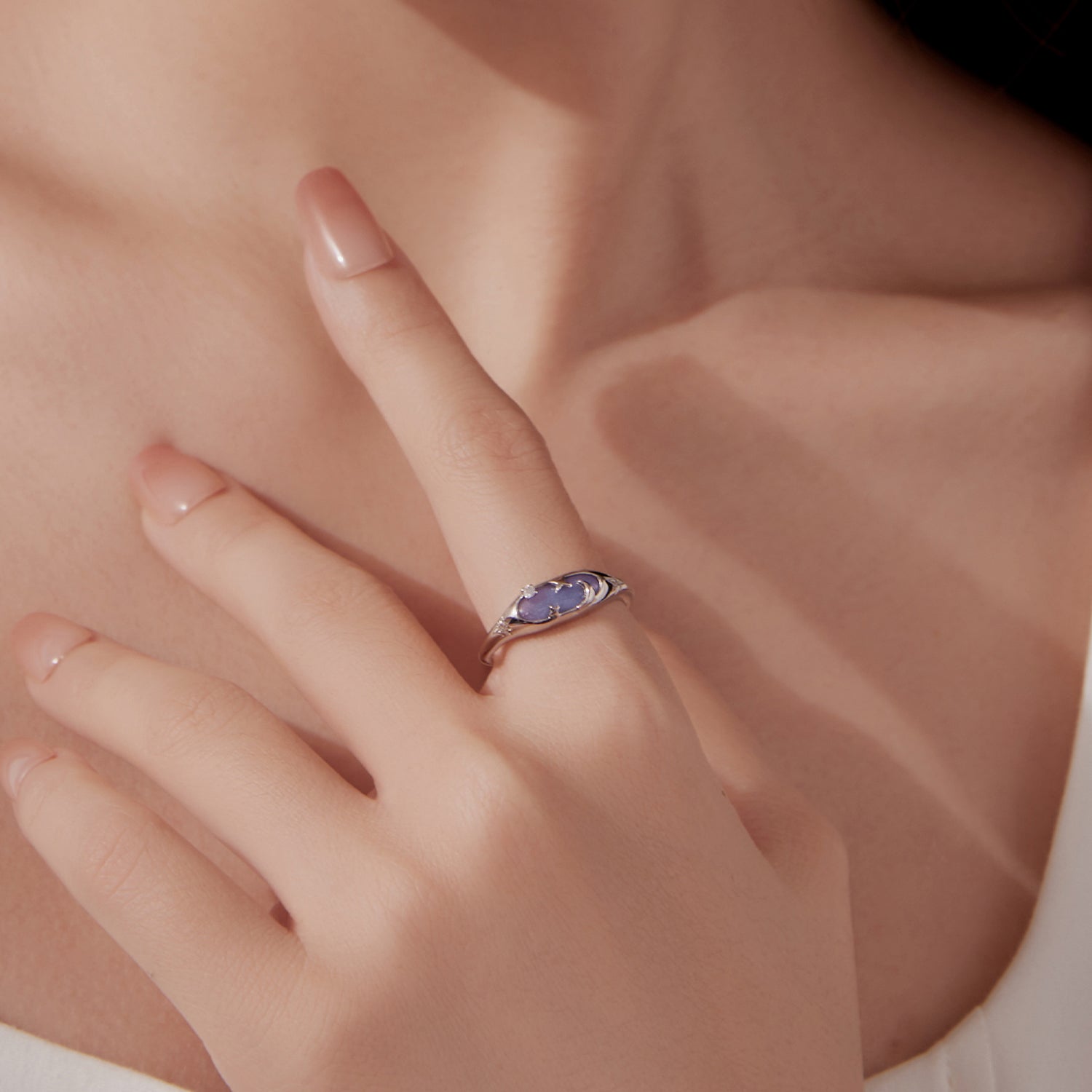 925 Sterling Silver &amp; White Gold Luminous Stone Ring for Women  DestGlow