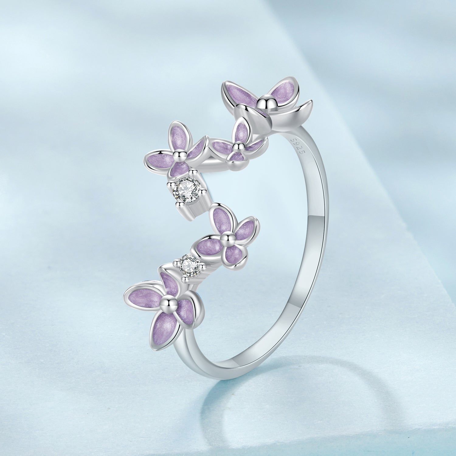 925 Sterling Silver White Gold Plated Ring with Enamel and CZ for Women  DestGlow
