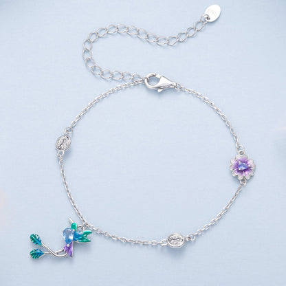 925 Sterling Silver Enamel Pavé CZ White Gold Bracelet for Women 15+6cm  DestGlow