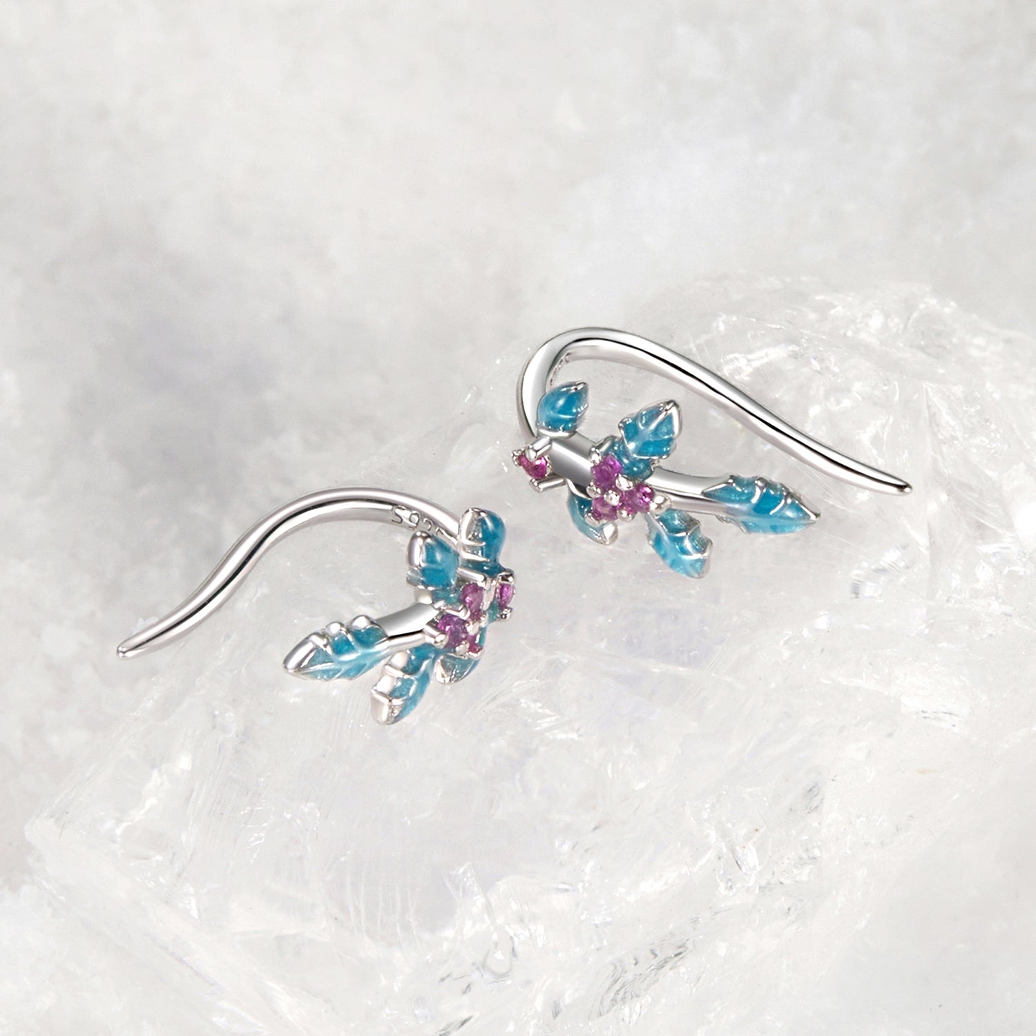 925 Sterling Silver White Gold Plated Enamel Earrings  DestGlow