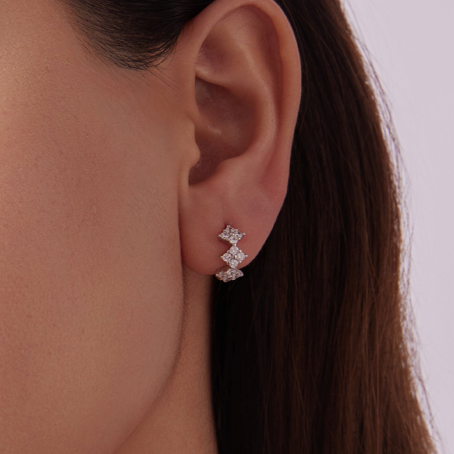 925 Sterling Silver Earrings with Pavé Setting CZ - 1.2*0.65cm, White Gold Plated for Women  DestGlow
