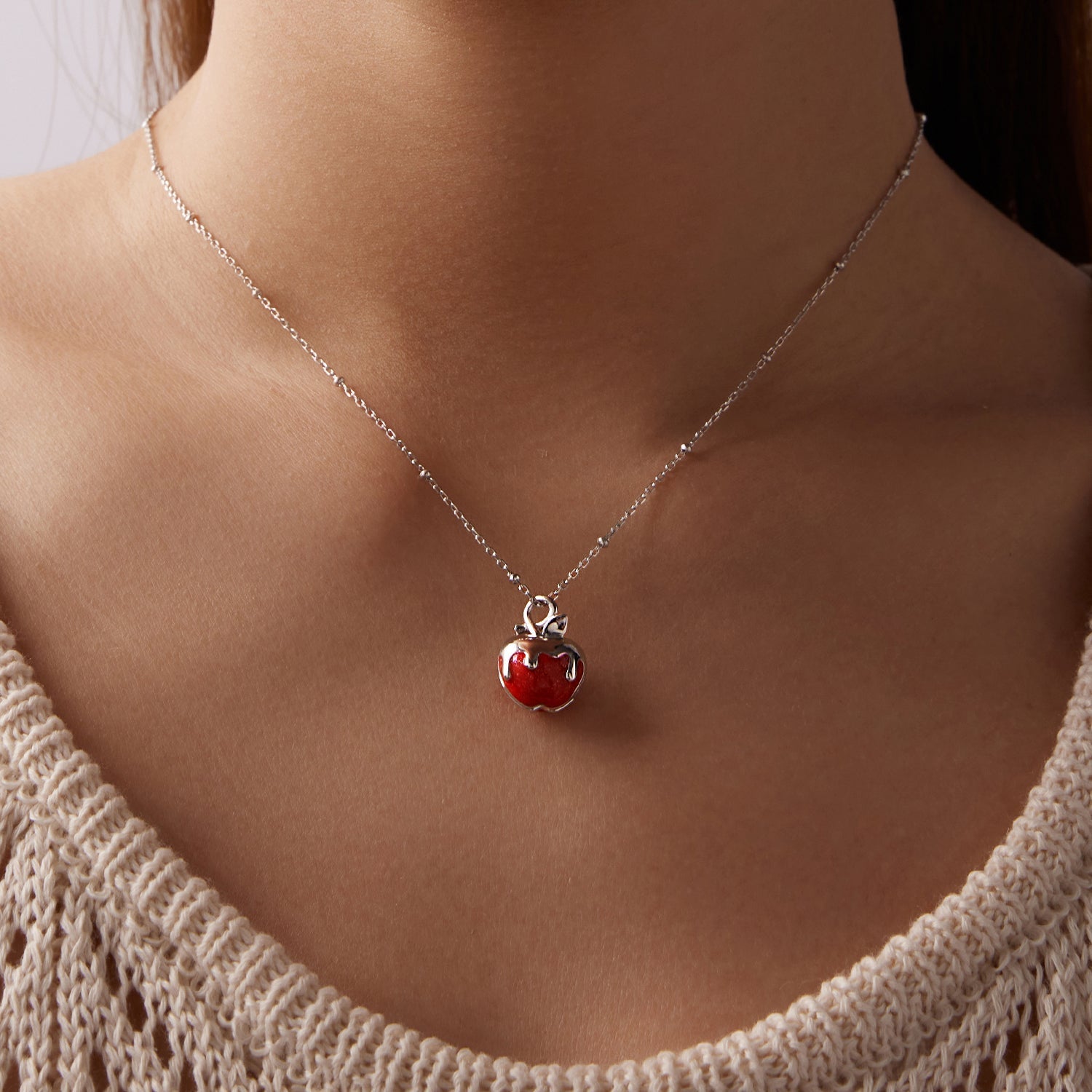 925 Sterling Silver White Gold Plated Enamel Necklace 40+5cm for Women  DestGlow
