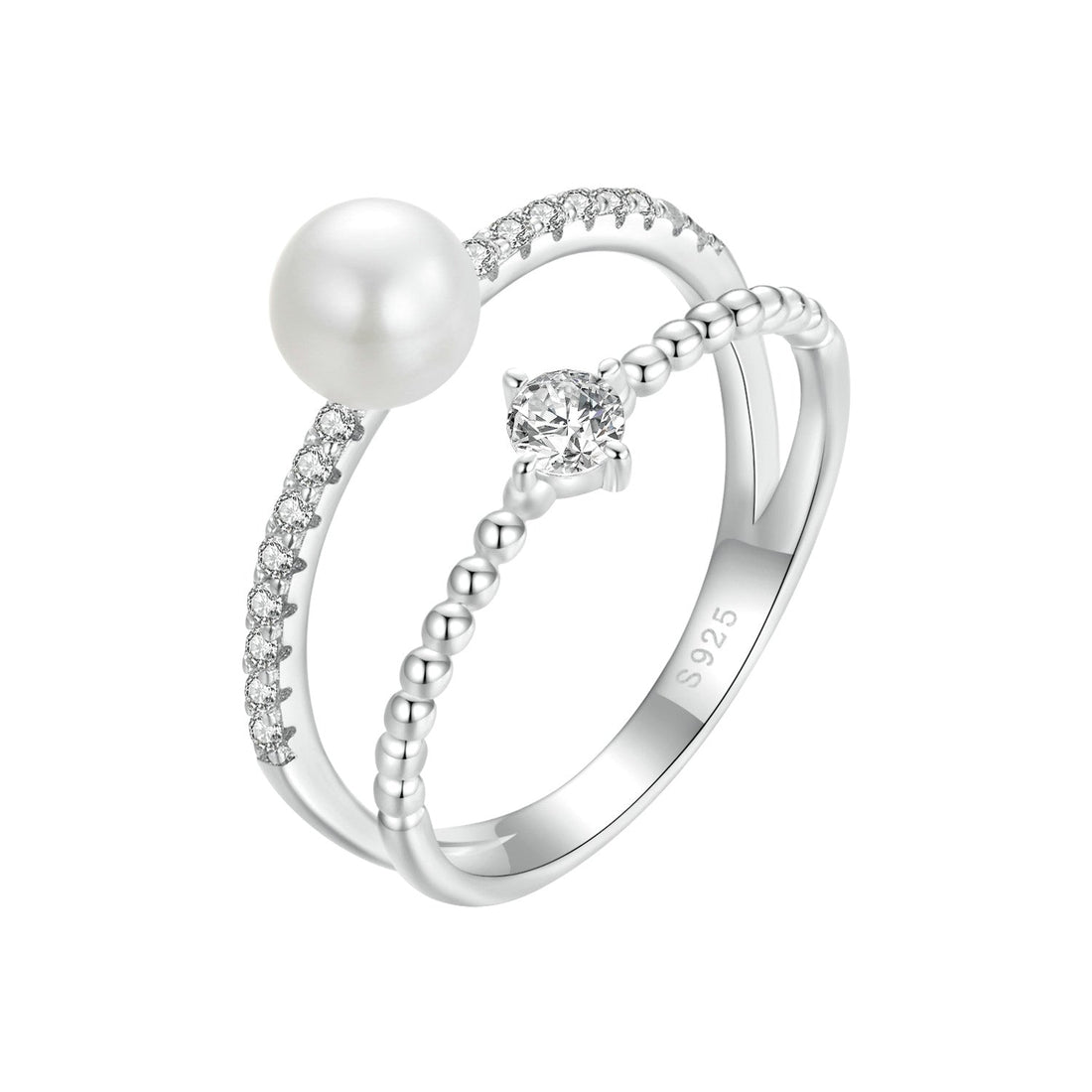 925 Sterling Silver &amp; Moissanite Ring with Freshwater Pearl - Size 6 - Women&