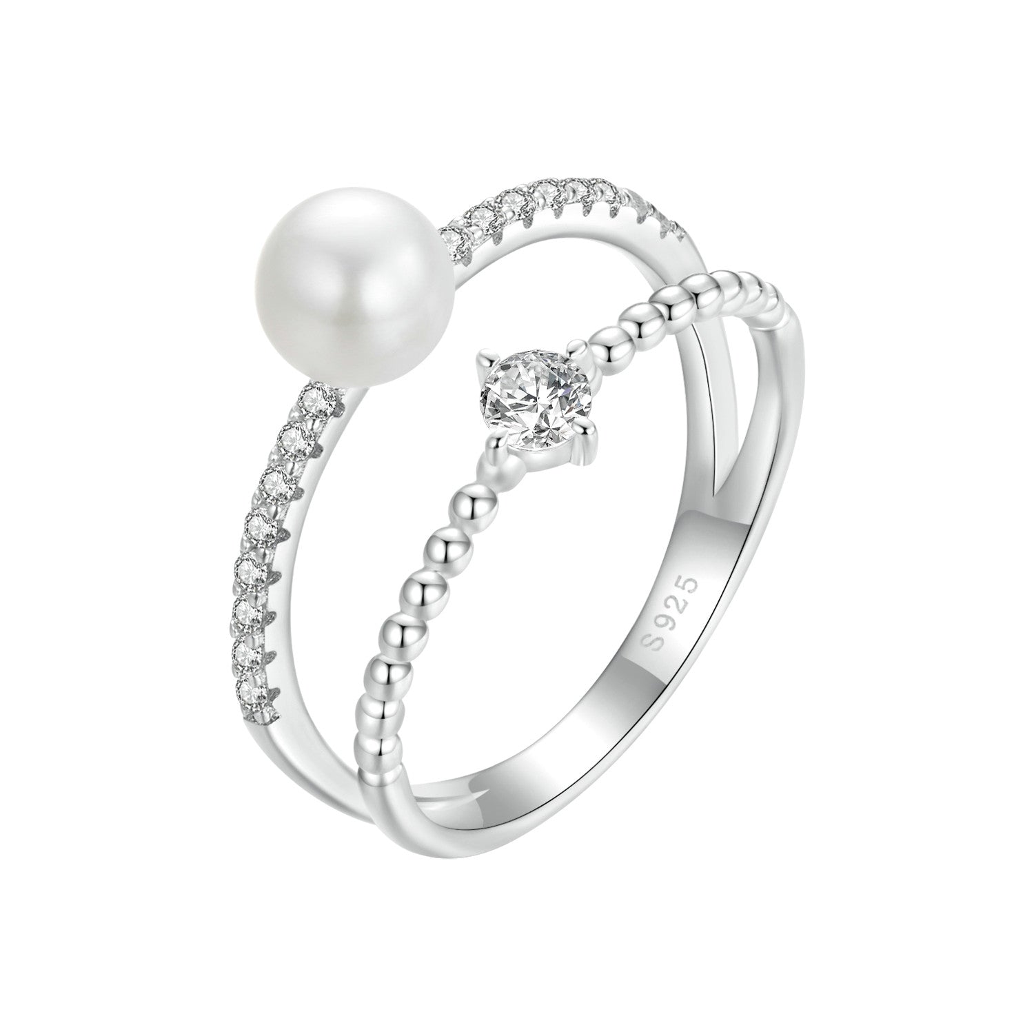 925 Sterling Silver &amp; Moissanite Ring with Freshwater Pearl - Size 6 - Women&