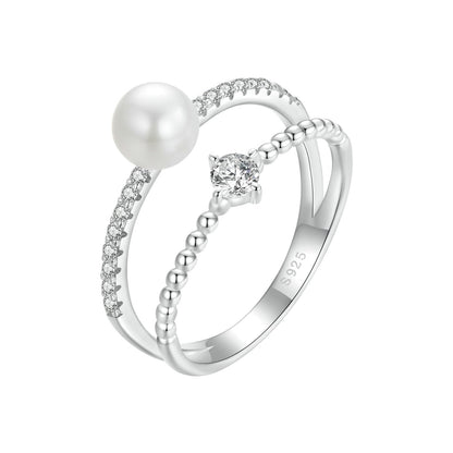 925 Sterling Silver &amp; Moissanite Ring with Freshwater Pearl - Size 6 - Women&