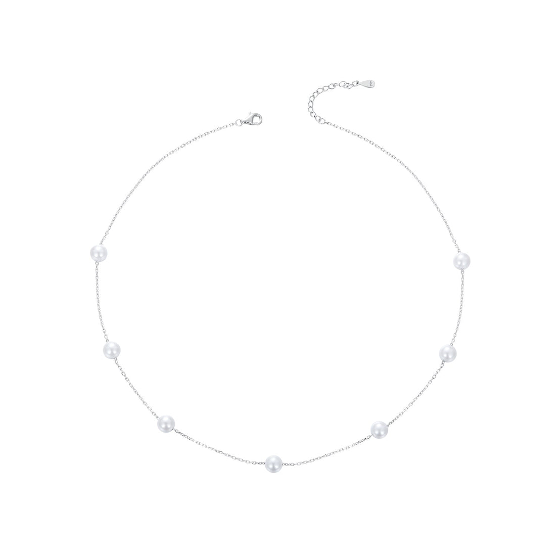 925 Sterling Silver White Gold Plated Necklace with Shell Pearl 400+50mm  DestGlow