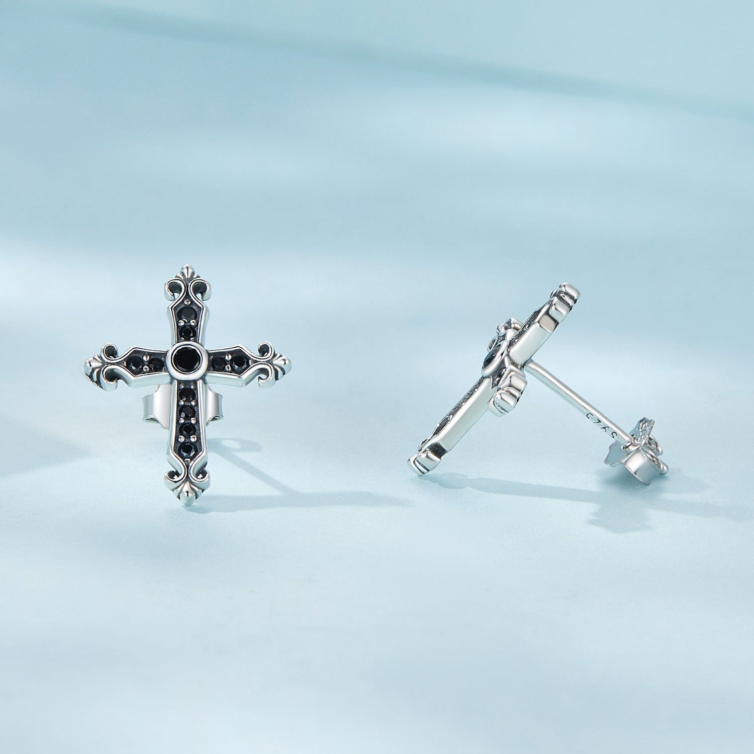 925 Sterling Silver Earrings with Pavé Setting CZ in Oxidized Silver, 15x12mm for Women  DestGlow