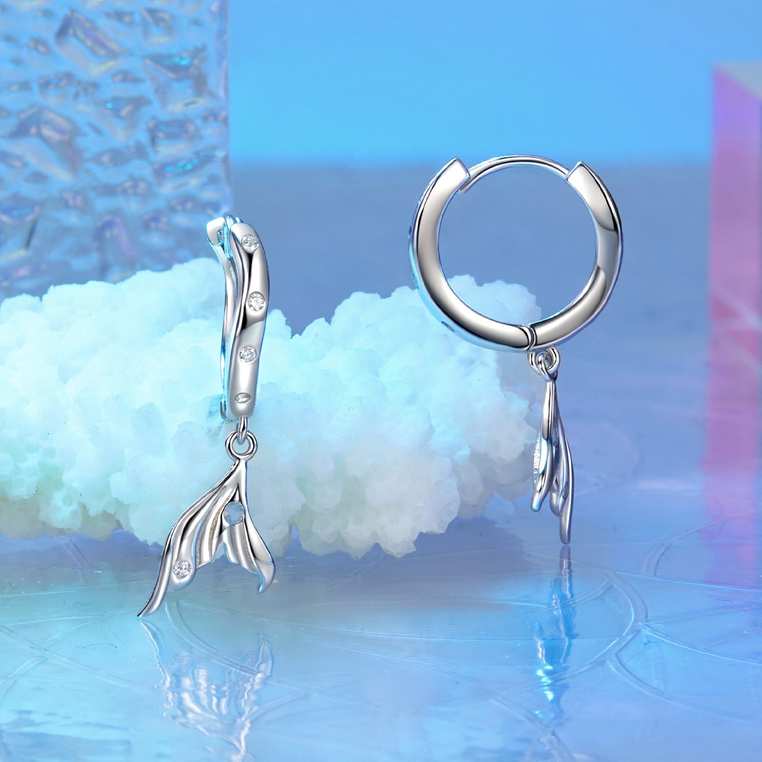 925 Sterling Silver Earrings with Nano Opal Stone and CZ in White Gold Finish  DestGlow