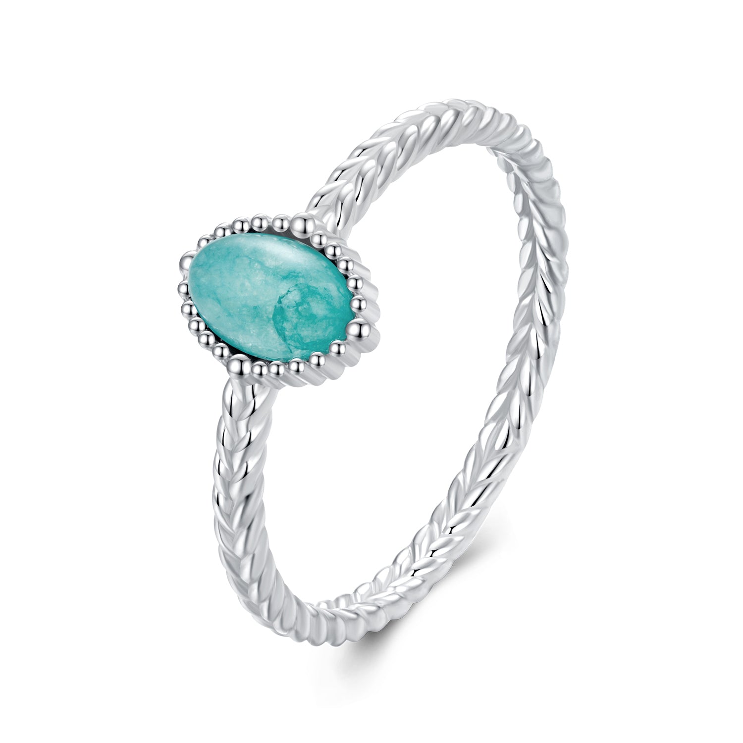 925 Sterling Silver &amp; White Gold Plated Amazonite Ring Size 6 for Women  DestGlow