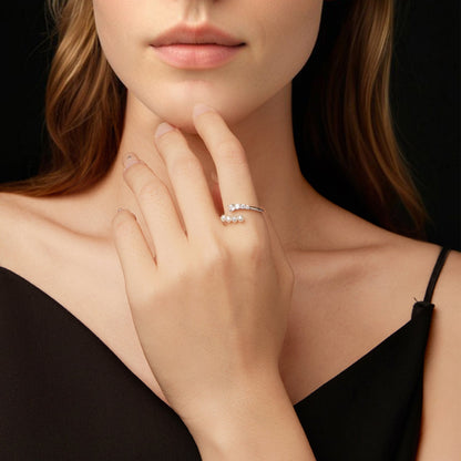 925 Sterling Silver Moissanite &amp; Freshwater Pearl Ring, White Gold Plated, Size E for Women  DestGlow