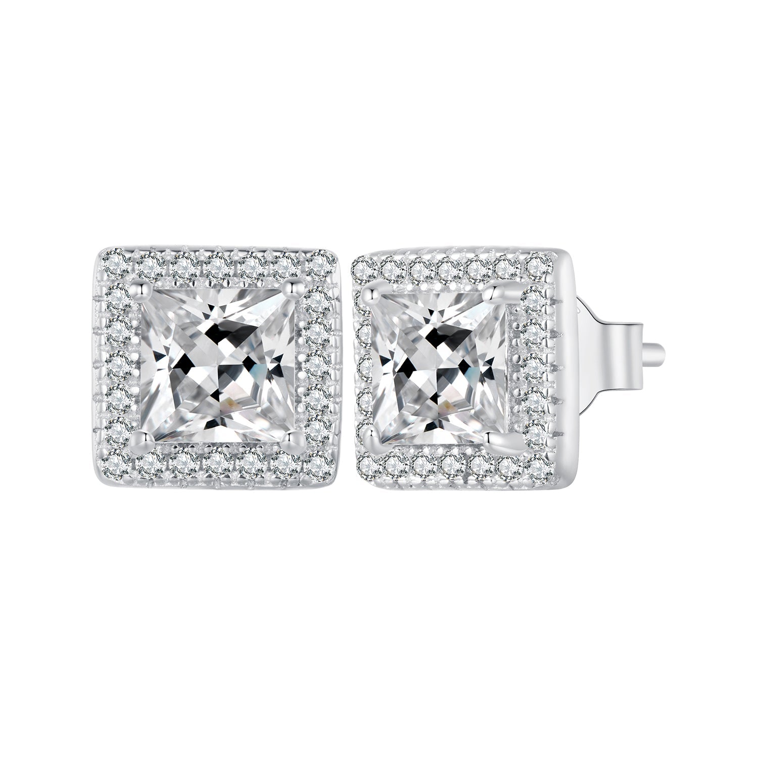 925 Sterling Silver Earrings with Pavé Setting CZ and Platinum Plating.  DestGlow