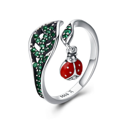 925 Sterling Silver Ring with Genuine Beetle and Leaf Design - 0.8x0.5cm, Women  DestGlow