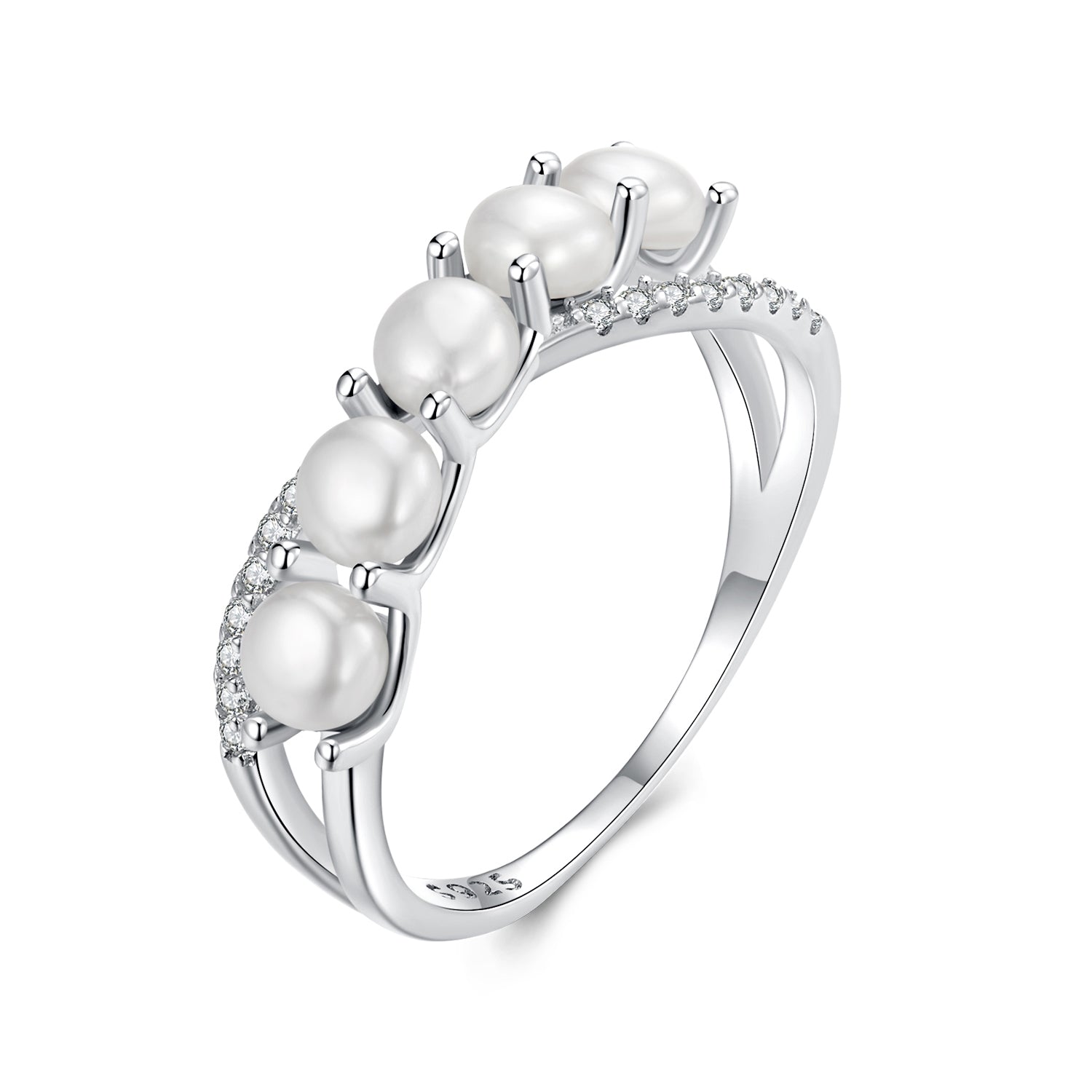 925 Sterling Silver White Gold Plated Freshwater Pearl Ring Size 6 for Women  DestGlow