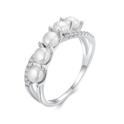 925 Sterling Silver White Gold Plated Freshwater Pearl Ring Size 6 for Women  DestGlow